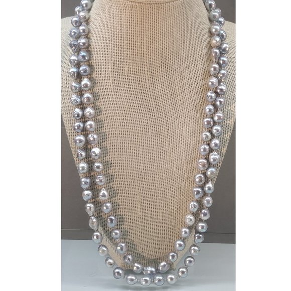 2 Strand Grey South Sea Baroque Saltwater Pearl 14k Yellow Gold Necklace 101g - Picture 4 of 7